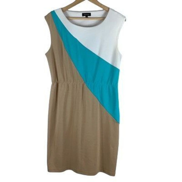 Spence Women’s Sz 12 Tan Polyester Spandex Scoop Neck Sleeveless Shift Dress - Picture 1 of 12